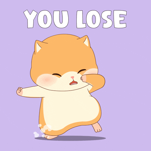 a cartoon hamster with the words " you lose " written above it