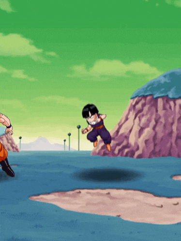a cartoon character is jumping in the air with a green background