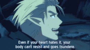 a cartoon character says even if your heart hates it your body can t resist and goes tsundere