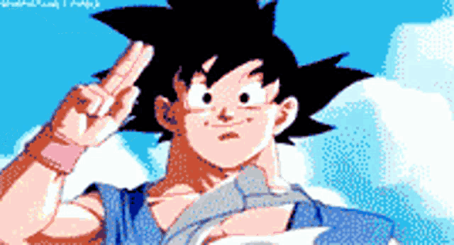 a pixel art drawing of a boy giving the peace sign