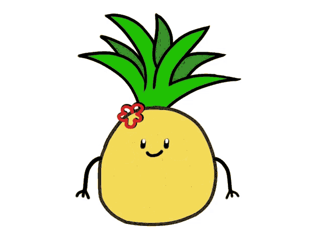 a cartoon drawing of a pineapple with a flower on it 's head