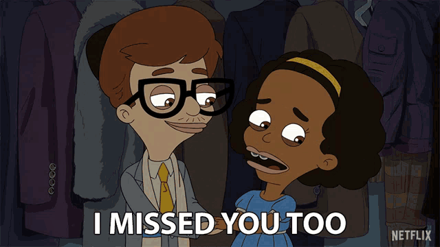 a cartoon of a man and a girl with the words i missed you too