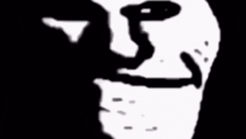 a black and white drawing of a troll face