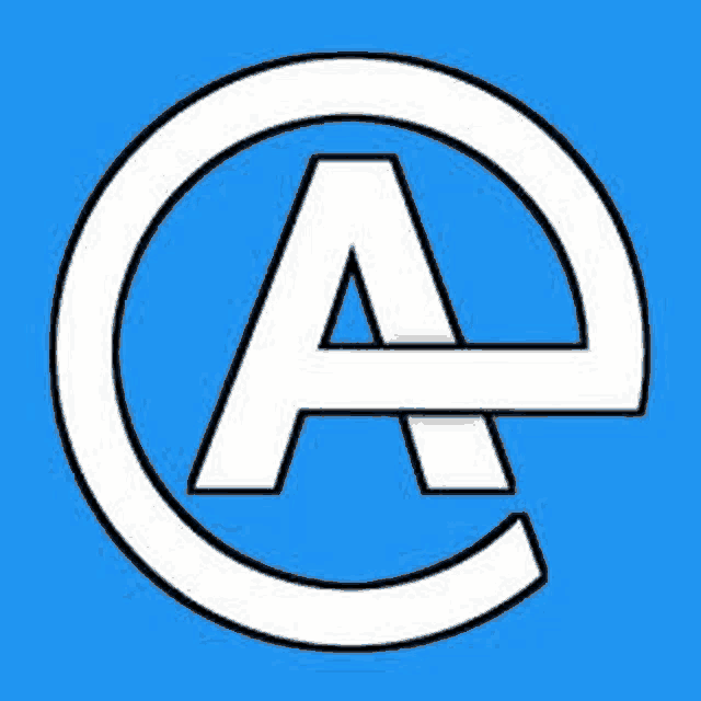 a white letter a is in a white circle on a blue background .