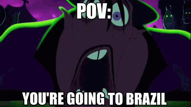 a cartoon character is wearing a top hat and says `` pov : you 're going to brazil ''