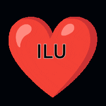 a red heart with the word ilu written inside of it