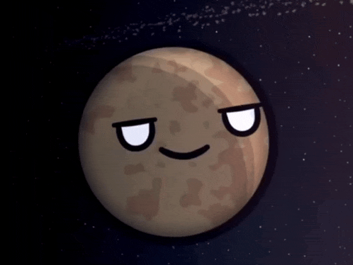 a cartoon illustration of a brown planet with a white face