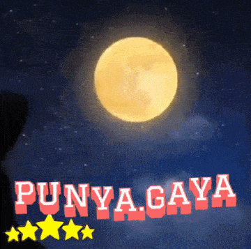 a full moon in the night sky with the words punya gaya in red