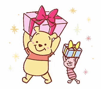 a cartoon of winnie the pooh and piglet carrying gifts .