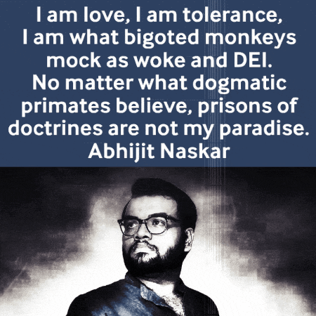 a quote from abhijit naskar is displayed on a blue background