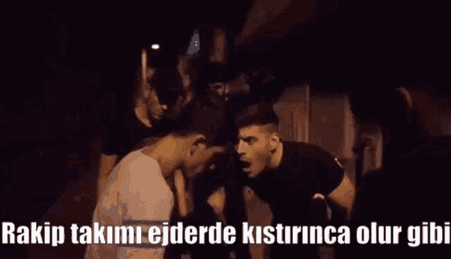 a group of men standing next to each other with the words rakip takimi ejderde kistirinca olur gibi