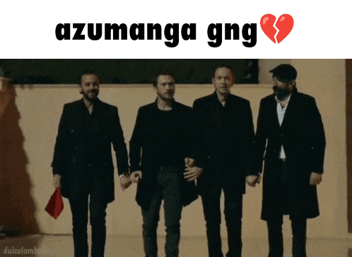 a group of men holding hands with the words azumanga gng written above them