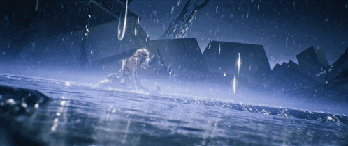 a person is kneeling in a puddle of water