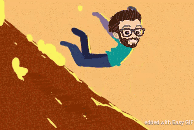 a cartoon of a man falling down a hill with the words edited with easy gif below it