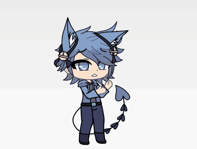 a drawing of a girl with blue hair and ears