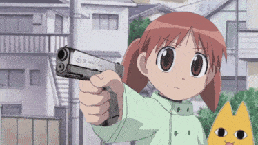 a cartoon girl is holding a gun that says glock on it