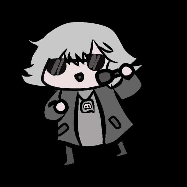 a cartoon drawing of a person wearing sunglasses and a discord badge