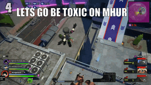 a screenshot of a video game with the words lets go be toxic on mhur