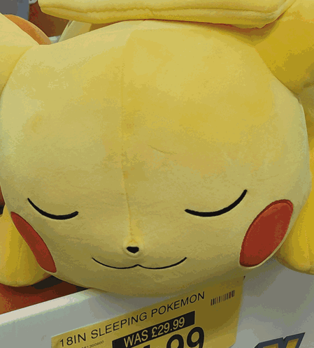 a sleeping pokemon pillow with a face on it