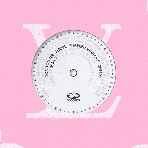 a white louis vuitton records disc is against a pink background