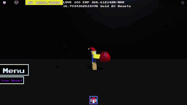 a blue hand is holding a red object in a game