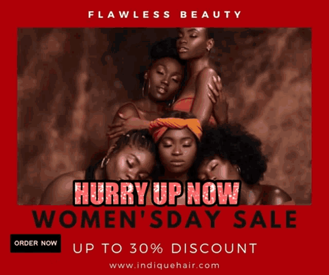 a poster for flawless beauty advertising a women 's day sale up to 30 % discount