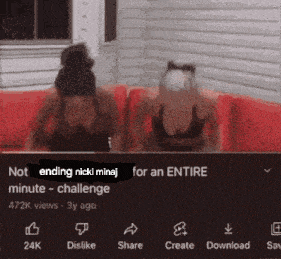 two women sitting on a red couch with the words not ending nicki minaj for an entire minute challenge on the bottom