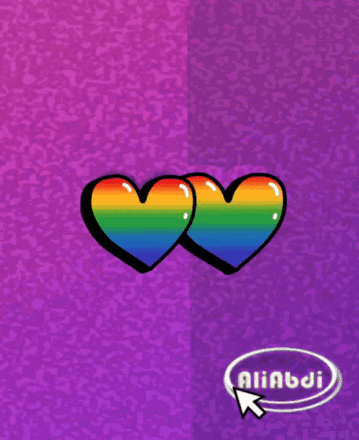 two rainbow colored hearts on a purple background with an aliandi icon