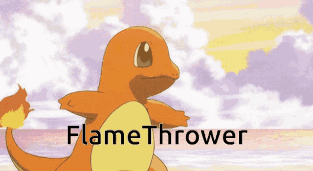 a picture of a pokemon with the words flame thrower on the bottom