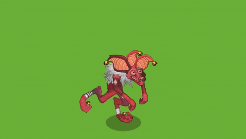 a cartoon character with a jester hat on a green background