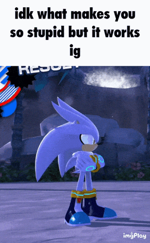 a sonic the hedgehog meme that says " idk what makes you so stupid but it works "