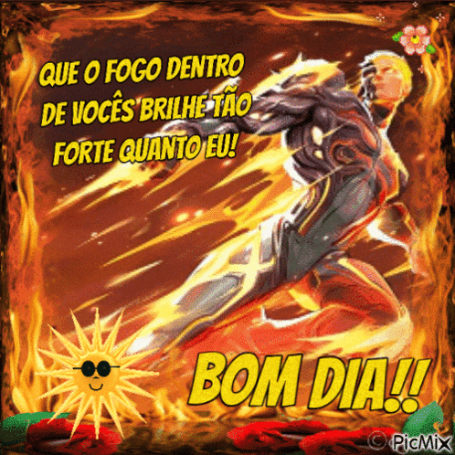 a picture of a superhero with the words bom dia written on it