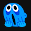 a pixel art of a blue monster with white eyes on a black background