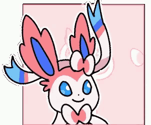 a cartoon drawing of a pink and blue bunny rabbit