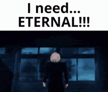 a man in a suit is standing in front of a window and a sign that says i need eternal