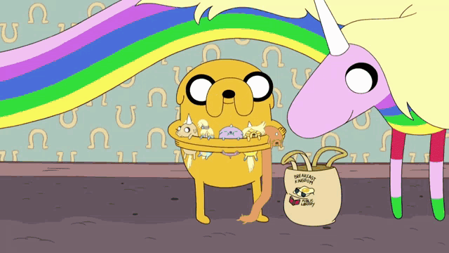 a cartoon character is holding a bag that says " the secret shoppe "