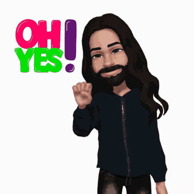 a cartoon man with long hair and a beard says " oh yes "