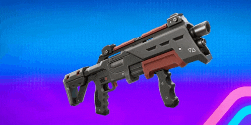 a futuristic looking gun with a purple background