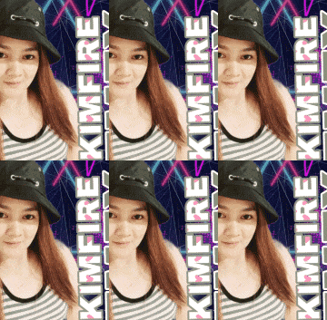 a woman wearing a black hat with the word kimfire on the bottom