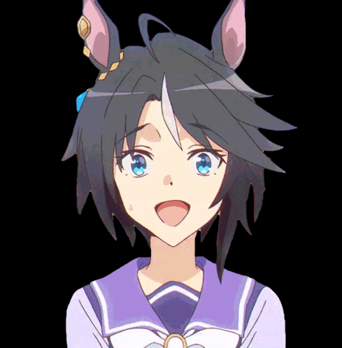 a girl with black hair and blue eyes is wearing a purple shirt
