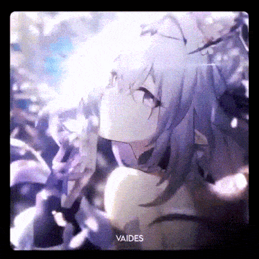 a picture of a girl with purple hair and the word vaides on the bottom