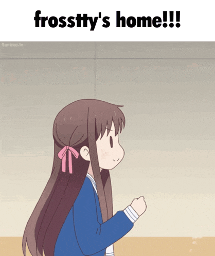 a picture of a girl with the words frostty 's home