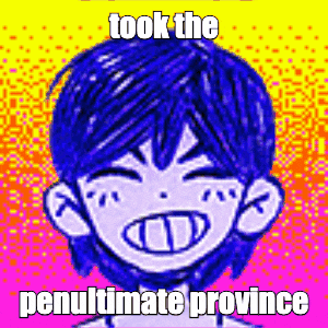 a cartoon of a boy with blue hair and a caption that says took the penultimate province
