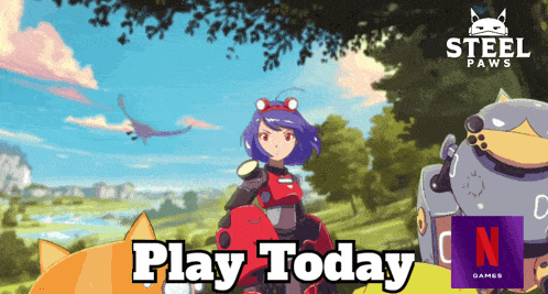 an advertisement for steel paws shows a girl on a bike