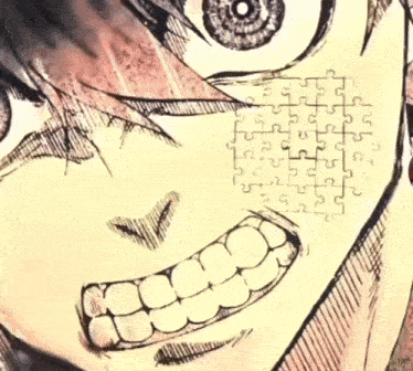 a drawing of a person 's face with puzzle pieces in it