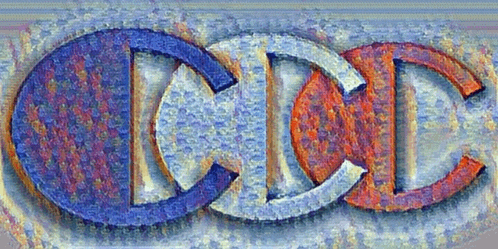 a painting of the letters ccd in blue and red