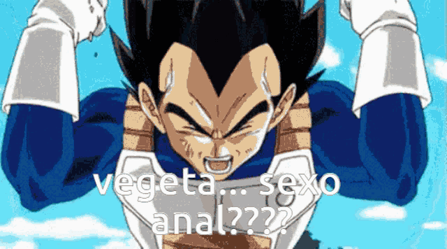 a cartoon character with the words vegeta sexo anal on his chest