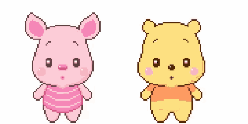 a pixel art drawing of piglet and winnie the pooh .