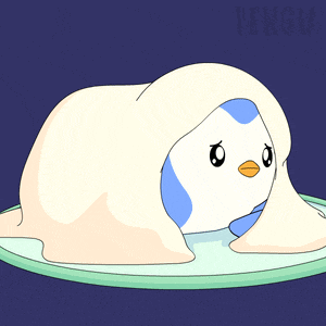 a cartoon of a penguin wrapped in a blanket with the word penguin on the bottom
