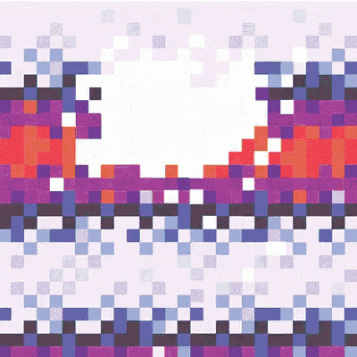a pixelated image of a sunset with purple and red squares